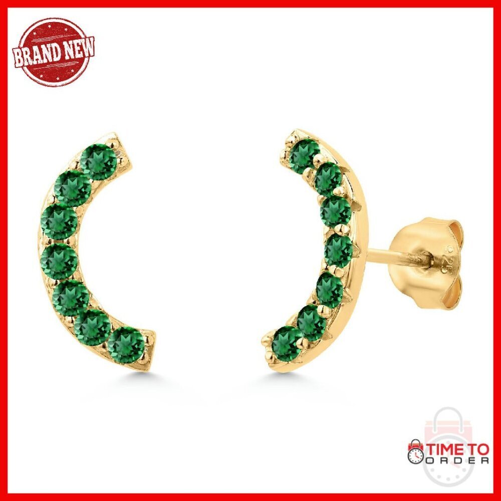 18K Gold Plated Silver 2MM Gemstone Stud Ear Crawler Earrings